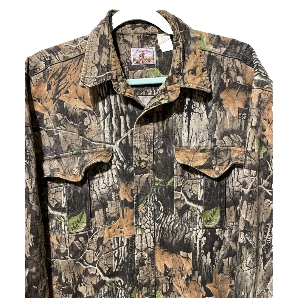 Prentiss Chamois Camo Flannel Shirt Mens Large Hunting Trebark Lynch Vintage